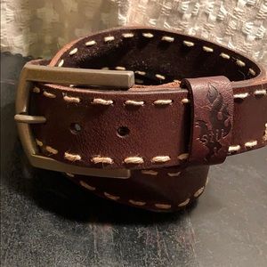 BED STU leather belt w/burlap stitch heavy buckle